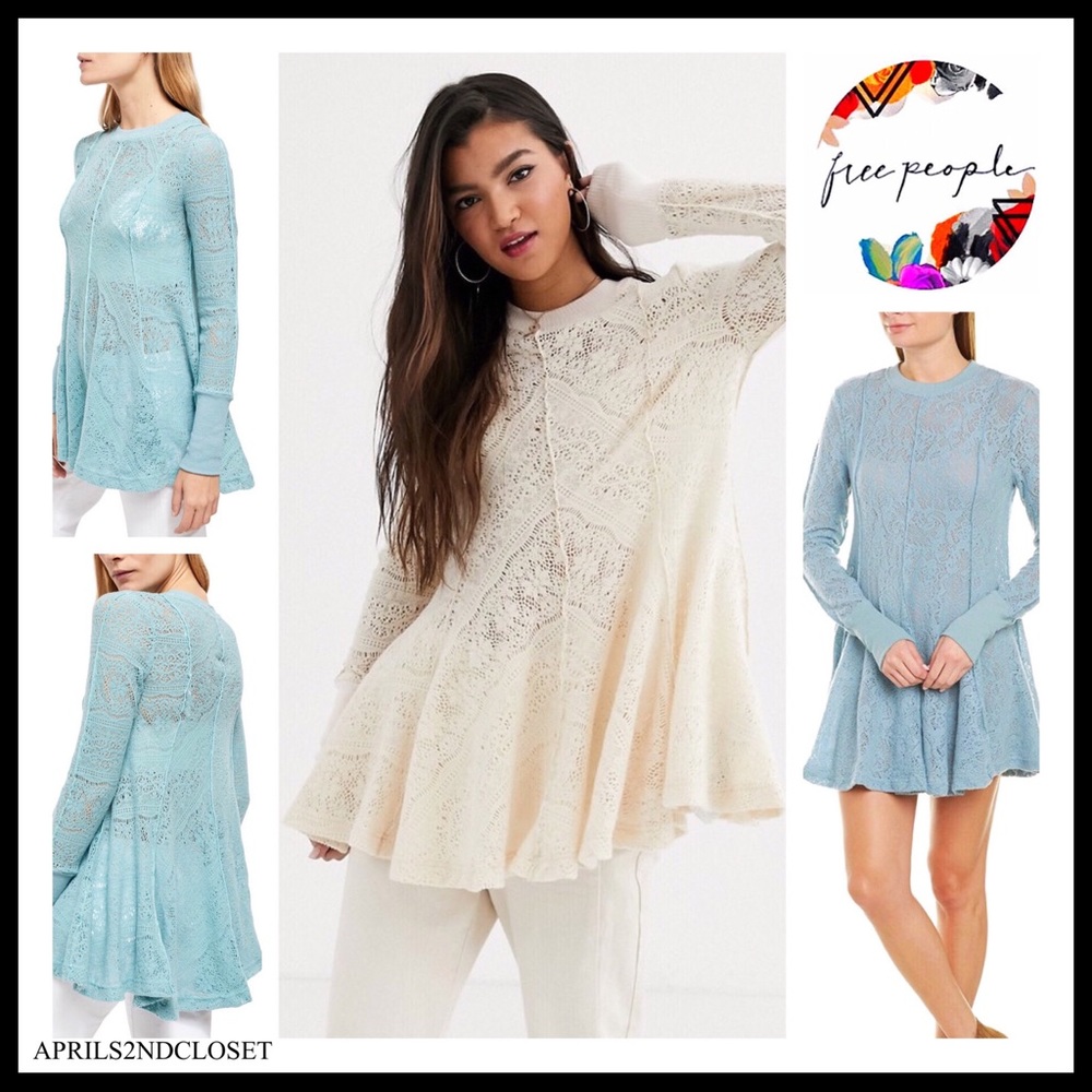FREE PEOPLE BOHO FLOWY TUNIC SWEATER MINI A2C - Picture 1 of 16